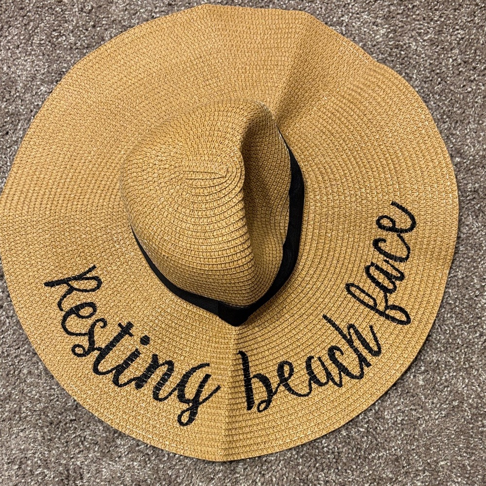 Straw Sun Hat with Black Embroidery